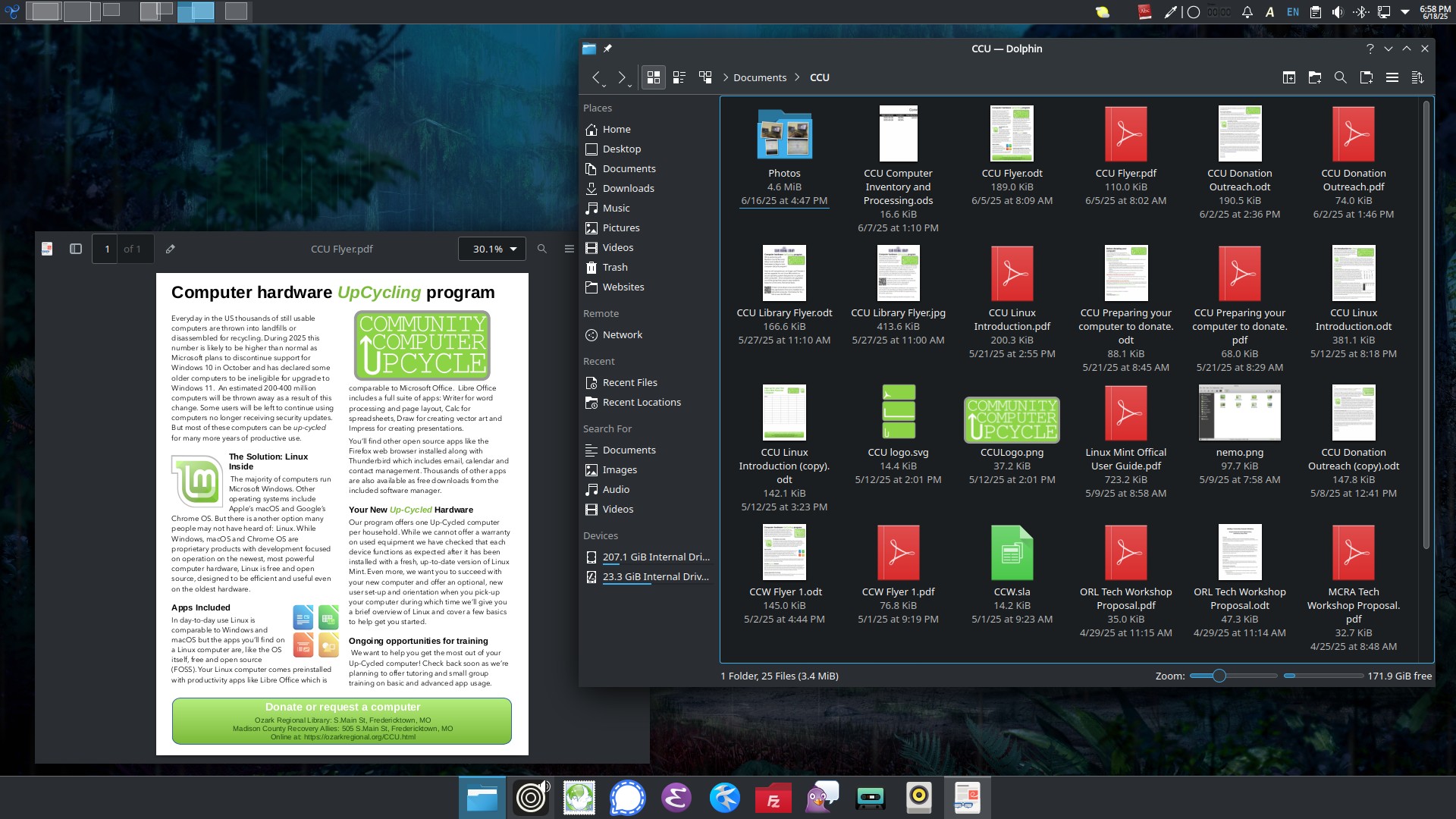 Screenshot showing a pdf on the left side of the screen and the Dolphin file manager app on the right side of the screen.