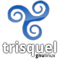 A blue trisquel shape with words trisquel gnu/linux.